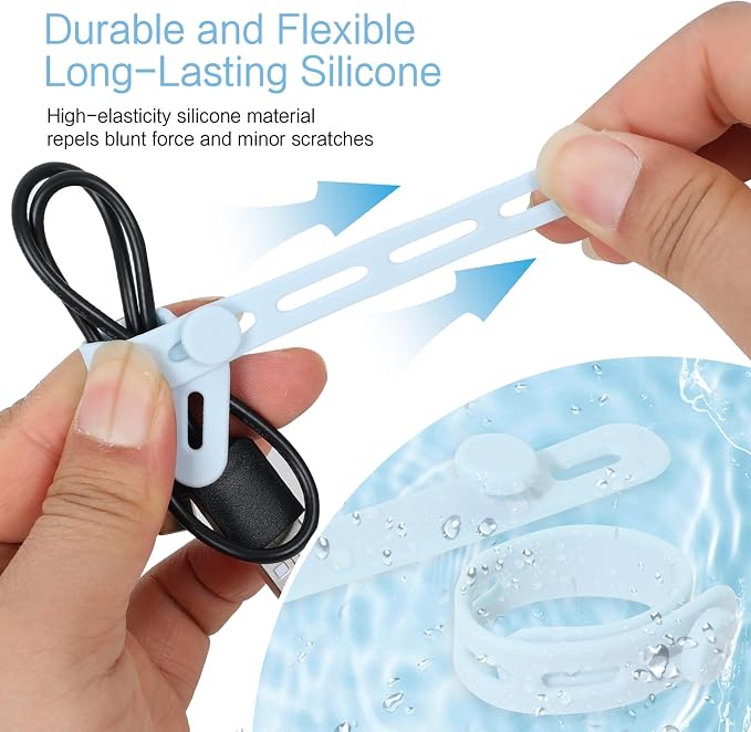 Donruby 24Pcs Silicone Cable Ties - Reusable & Washable with Locking Buckles, Adjustable Fastening Cable Management Straps, Multi-Purpose High Elasticity Cord Organizer (Ice Blue) - Image 4