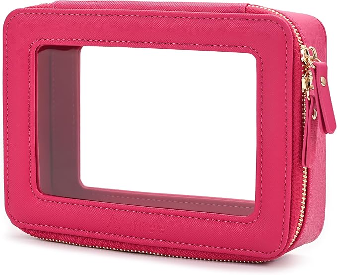 Aveniee Clear Makeup Bag Organizer,Travel Toiletry Bag for Women,Waterproof Cosmetic Pouch with Zippers,Car Accessories Organizers and Storage Case,Hotpink,Medium Classic by Aveniee