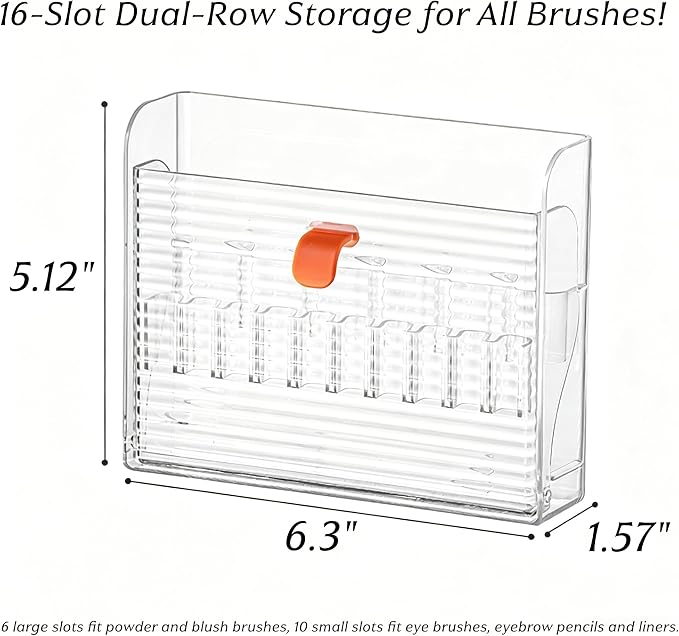 Foldable Adhesive Makeup Brush Holder, 16-Slot Clear Acrylic Organizer with Dual-Row Snap Buckle, Slim No-Drill Design for Medicine Cabinet & Vanity - Image 7