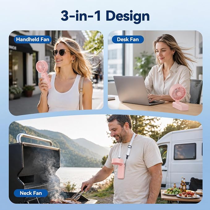 Handheld Fan, 5 Speed & 14H Cooling Time Portable Fan, 6000mAh USB Rechargeable Mini Fan with LED Display, Powerful but Quiet, Foldable Desk Fan, Lanyard for Neck Fan, Personal Fan for Travel/Office - Image 2