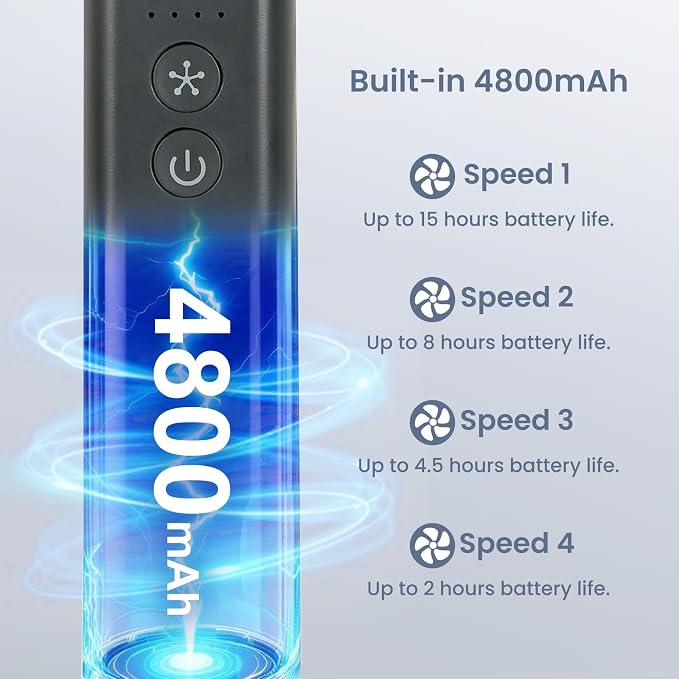 Handheld Mini Fan with Ice Cooling, 4 Speeds Adjustable Personal Fan, 4800mAh USB-C Rechargeable Battery Operated, Ultra-Quiet Portable Pocket fan for Travel, Home, Office, Outdoor Black - Image 7