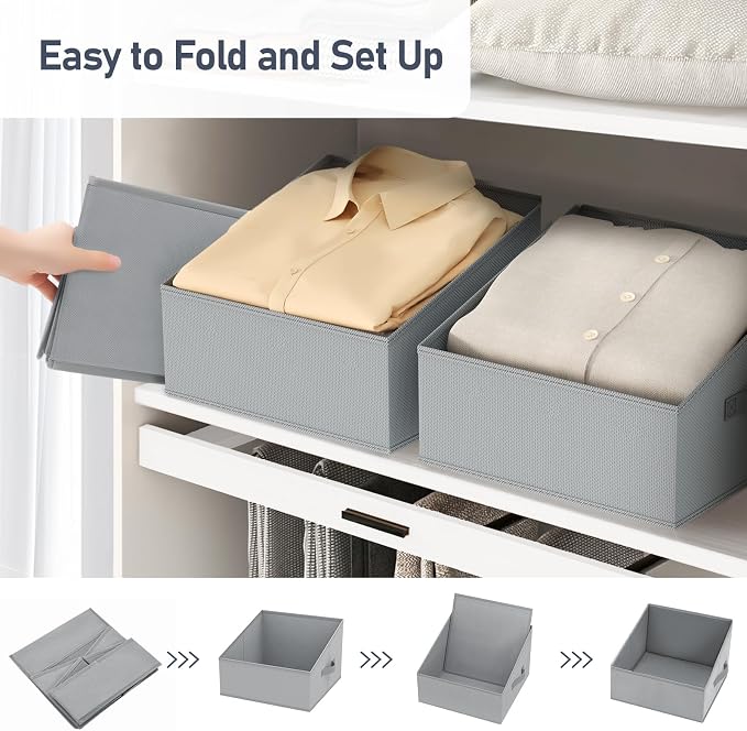 DIMJ Closet Storage Bins 8 Pack - Fabric Trapezoid Closet Organizer Bin, Foldable Storage Baskets for Shelves, Closet Shelf Organizer, Clothing Storage Box for Toys, Books, Towel, Clothes - Image 4