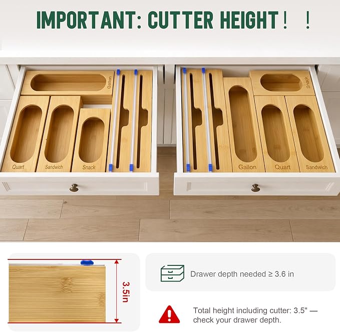 Storage Bag Organizer for Kitchen Drawer, 5-Slot, Bamboo | Bamboo, 5 Independent Boxes, Slide Cutter, Magnetic Lid, Space-Saving Drawer Organizer - Image 5