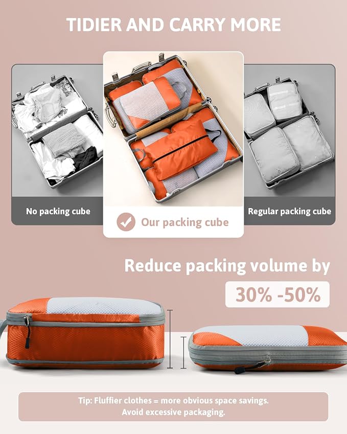 Meowoo 7 Set Compression Packing Cubes for Travel, Durable Ripstop Mesh Suitcase Organizer with Shoe Bag, Ultralight & Expandable Space Saver Travel Cubes - Image 3