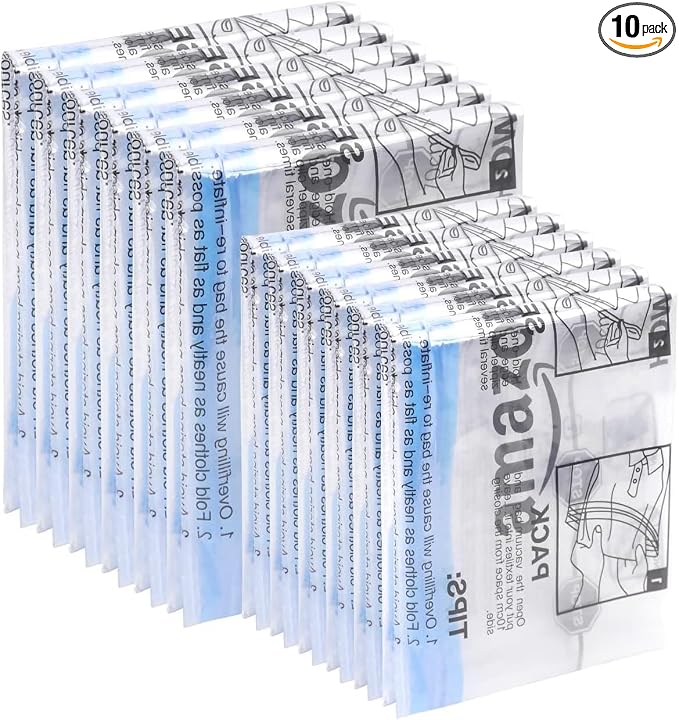 Amazon Basics Roll-Up Travel Compression Storage Bags for Clothes and Towels, No Vacuum Needed, Clear, 12 Count (6 Small & 6 Medium) Multiple (Pack of 10) by AmazonBasics