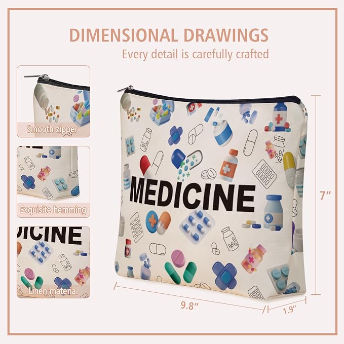 Medicine Makeup Bag Gifts: Colorful Medical Themed Cosmetic & Toiletry Organizer Pouch For Teen Girls & Women Doctor Nurse Healthcare.Ideal Gift For Travel, Birthdays, & Christmas. - Image 4