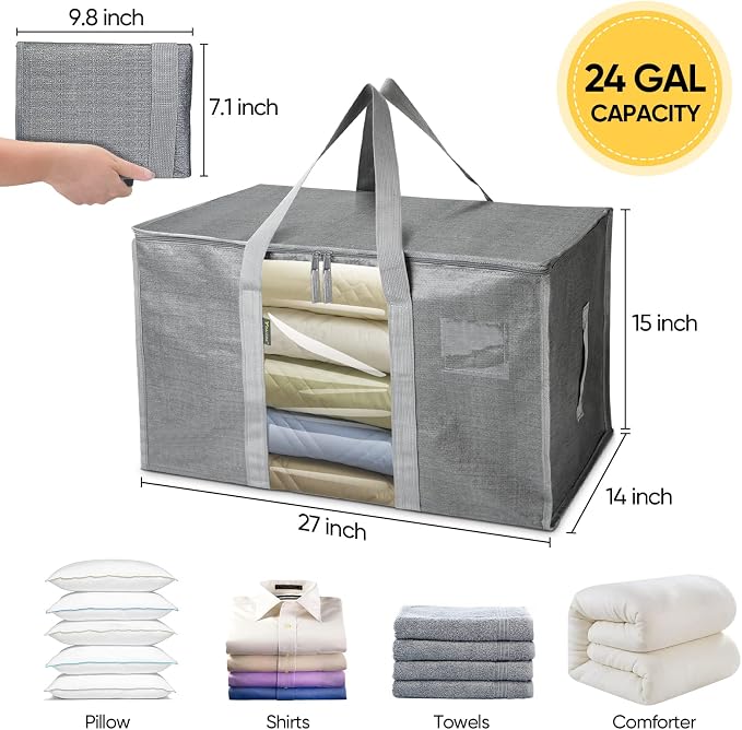 BALEINE 2-Pack Oversized Moving Bags with Reinforced Handles, Heavy-Duty Storage Tote Moving Supplies for Packaging, Camping (Gray w/Window, 2-Pack) - Image 2