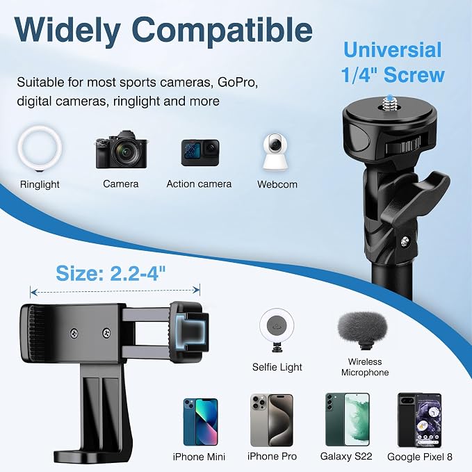 72" Tripod for iPhone, Phone & Camera Travel Tripod Stand with Remote, Compatible with Smartphone/Gopro - Image 5