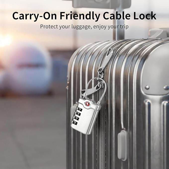 TSA Approved Locks for Luggage, 2 Pack Combination Travel Steel Cable Lock, Re-settable 4 Digit Padlocks with Inspection Indicator, Alloy Body Keyless Padlock for Lockers, Backpacks, Bags - Silver - Image 4