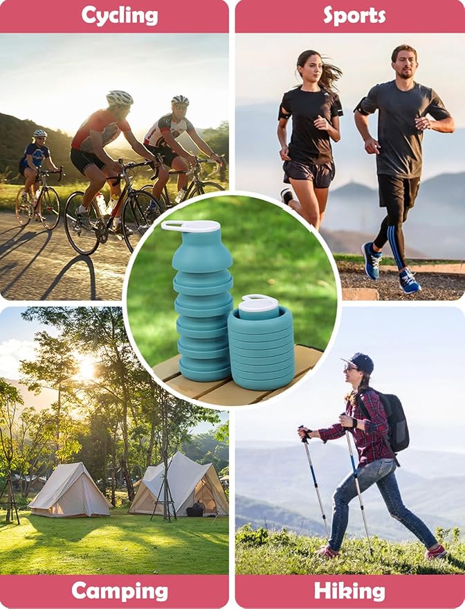 Collapsible Silicone Water Bottle – Foldable Travel Water Bottle Leakproof, BPA Free, Portable & Space-Saving – Perfect for Gym, Hiking,Travel(carabiner and cleaning brush),Light green - Image 7