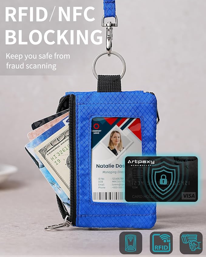 Artpaxy Minimalist Wallet For Mens Womens, Keychain RFID Blocking Zipper Small Wallet with ID Window 2 Lanyards,Water Resistant Travel Cash Card Coin Case Boys Girls - Image 6