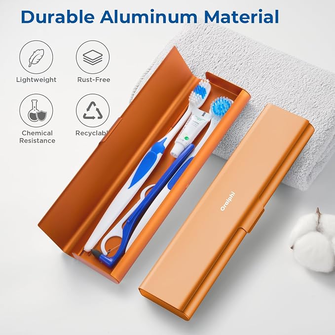Wider Aluminum Toothbrush Travel Case, Portable Travel Toothbrush Holder, Durable Manual Toothbrush Box Container for Traveling, Bathroom, Camping, Business Trip, Orange - Image 2
