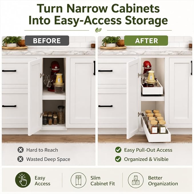Fokyfok Pull Out Cabinet Organizer,Expandable,No Drill,Heavy Duty,Kitchen | 7"-11"W x 17"-24"D,Narrow,Pull out Drawers,Cabinet Drawers Slide out,Roll out Shelves,Pantry,Bathroom,Adhesive,Adjustable,1PC - Image 5
