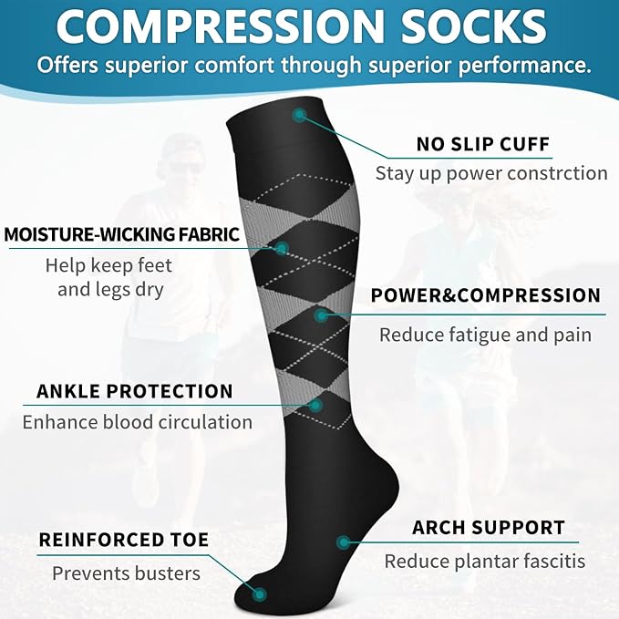 6 Pack Copper Compression Socks for Women and Men Circulation-Best Support for Medical,Running,Nursing,Athletic - Image 5