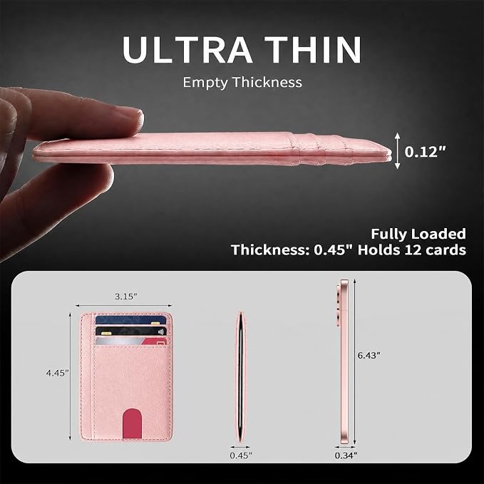 Slim Minimalist Front Pocket RFID Blocking Leather Credit Card Holder, Small Compact Wallet with ID Window for Men and Women (Pink) - Image 7