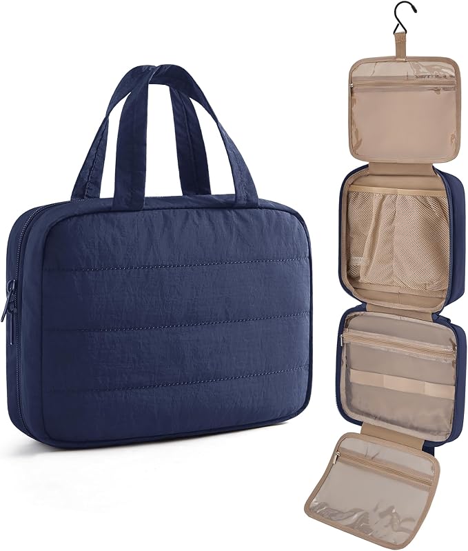 Travel Toiletry Bag - Hanging Makeup Organizer for Women & Men | Portable Hanging Organizer for Travel-Sized Shampoo, Full-Sized Toiletries, Brushes Set, Makeup Accessories, Navy Blue by LIGHTFLIGHT