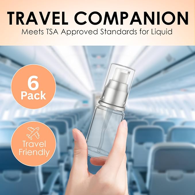 Clear Glass Pump Bottle (6-Pack) 0.5 Oz 15ml - Refillable, Lotion | Silver Cap, Luxury, Serum, Foundation, Body Cream, Sanitizer, Cosmetics, Travel - Image 7