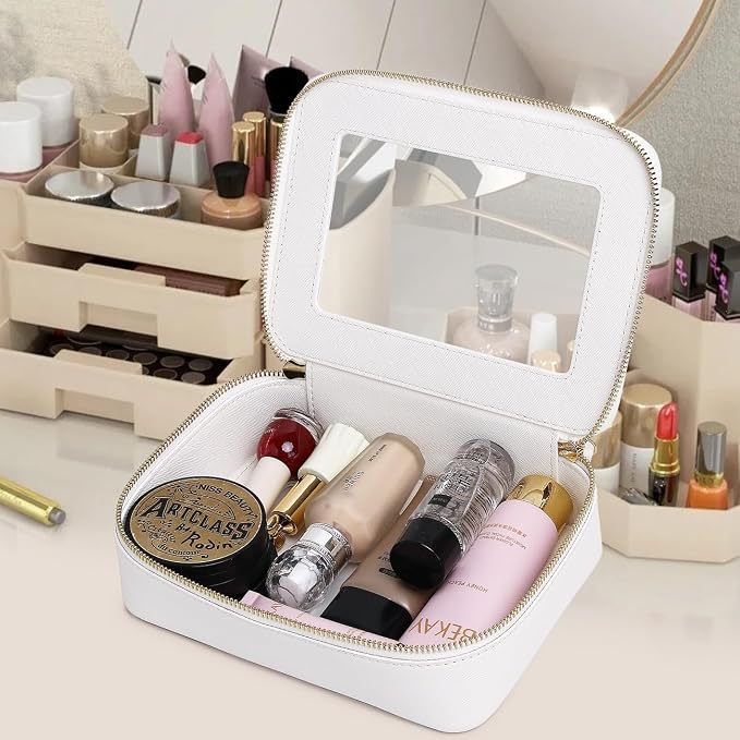 Pinkmik Clear Makeup Bag, (White, M) | Waterproof, Travel Cosmetics and Toiletries Case, Portable Makeup Organizer, Clear Car Bag with Zipper - Image 4
