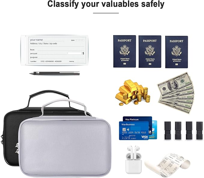 ENGPOW Small Fireproof Bag with Lock,Money Organizer Case,9”x 5.3”x 3.7” | Cash Safe Wallet Carrying Bag Set with Multi-Pocket, Portable Home Travel for Card,Passport,Coin,Check,Bill,Soft Box,2 Pack - Image 4