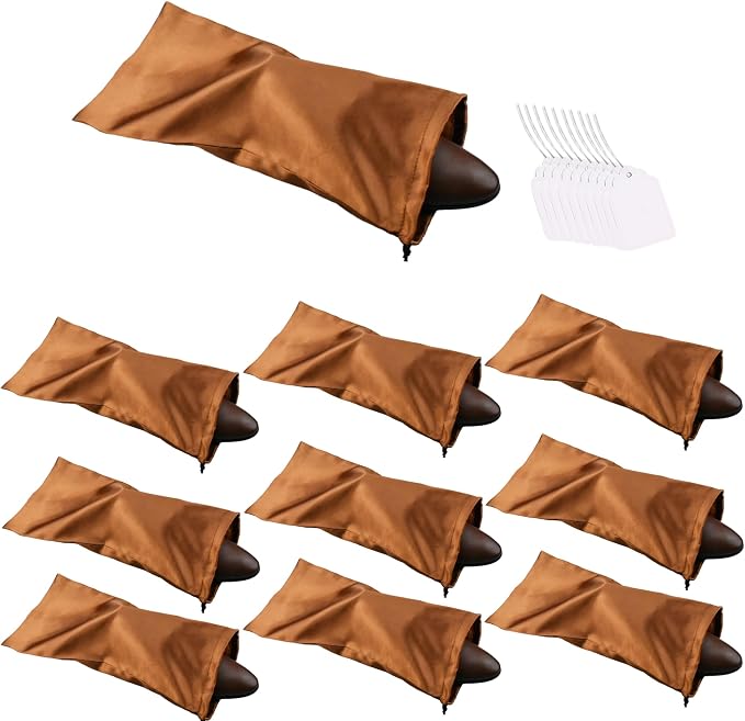 GONGKANGYUAN 10 Pack Shoe Bags for Travel Satin Fabric Shoe Bag with Drawstring for Men Women Travel Protecting Storing Shoes (Brown) by GONGKANGYUAN