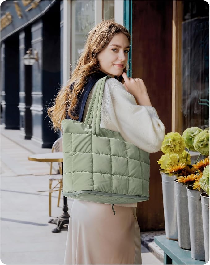 BAGSMART Expandable Tote Bag for Women, Puffer Work Tote Travel Bag | Quilted Carry On Bag for Travel Work Gym College, Waterproof Travel essentials - Image 2