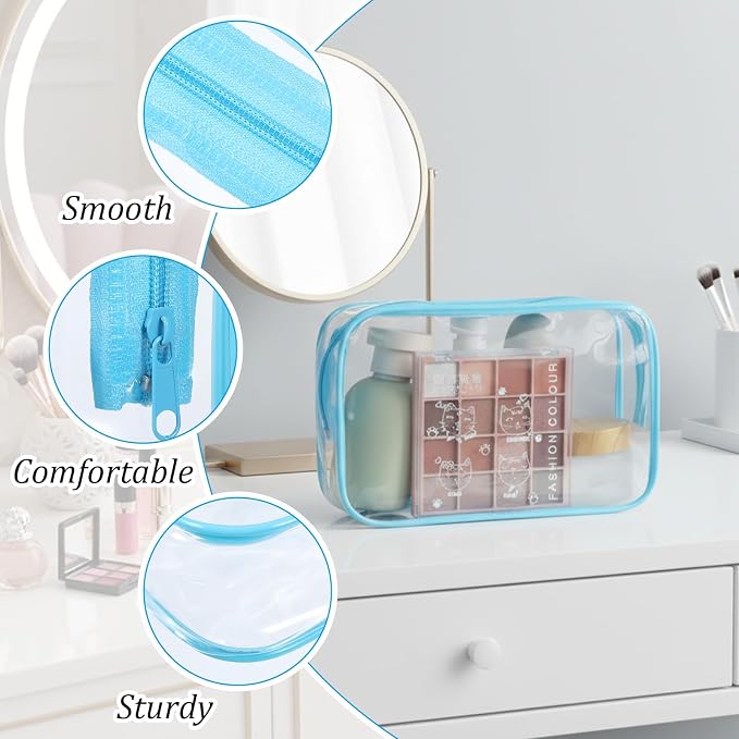 4 Pcs Clear Cosmetic Bags, 4 Colors TSA-Friendly Design Makeup Bag Clear, Versatile TSA Approved Quart Size Bag for Travel Toiletries and Organization(20 × 13 × 6 cm) - Image 3