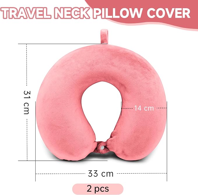 2 Packs Travel Neck Pillow Cover, Reusable U Shaped Washable Cover (Pink) - Image 2
