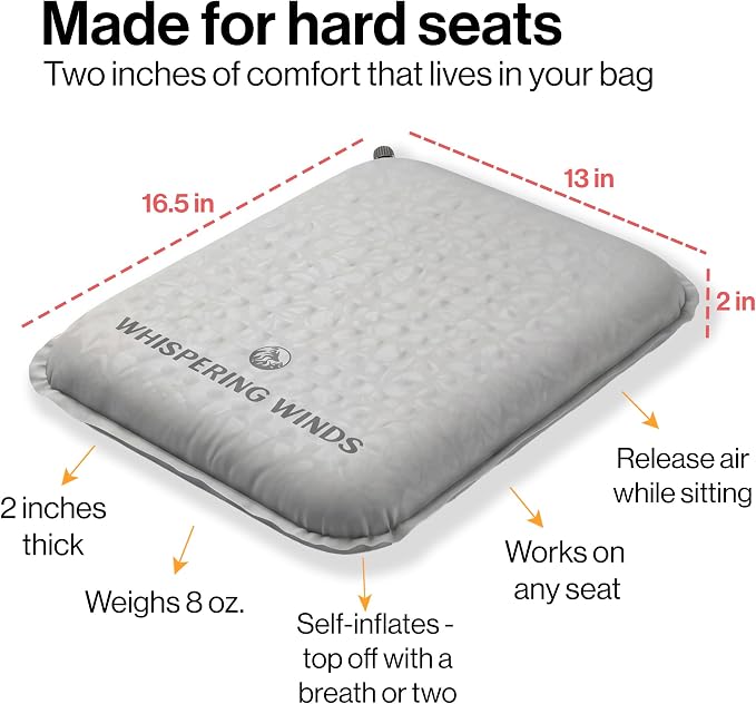 Whispering Winds Inflatable Seat Cushion | Comfortable & Packable Blow-up Foam Pad for Airplane Travel, Stadium Outdoors, Camping, Car & More - Image 2