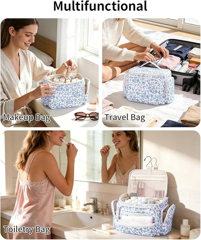 Narwey Hanging Travel Toiletry Bag for Women, Large Makeup Cosmetic Bag | Wide Open, Organized Pocket, Dry Wet Separation, Portable Bathroom Travel Bag for Full Size Toiletries, Vivid Pattern, Gifts - Image 9