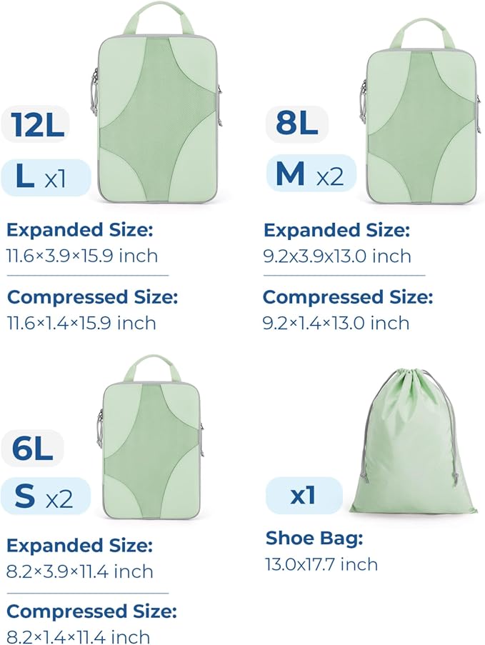 Bagsmart Compression Packing Cubes, Travel Bag Cruise Ship Essentials | Lightweight, Compressible Suitcase Organizer Set fit Standard Carry-On & Checked Luggage, 6 Set, 14 Set Washable Packing Bags - Image 5