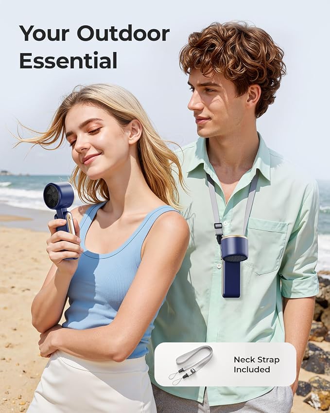 Portable Handheld Turbo Fan - 5 Gear High Speed 4000mAh Rechargeable Mini Personal Hand Fan Blow Cold Air, Battery Operated Travel Essentials, Beach Vacation, Gifts for Women, Men (Navy Blue) - Image 3
