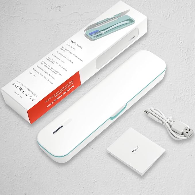 UV Toothbrush Sanitizer and Holder, Portable Travel Case and Cover, Toothbrush Cleaner Powered by AA Battery or USB-C, Fits Most Brushes - Image 6