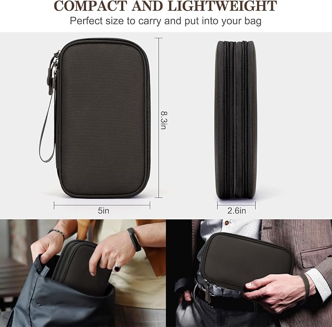 FYY Electronic Organizer, Travel Tech Pouch Bag, Medium, Coffee | Wrist Strap, Waterproof, Double Layers Portable Electronics Travel Carrying Case for Cord, Charger, Daily Business Trips Use - Image 2