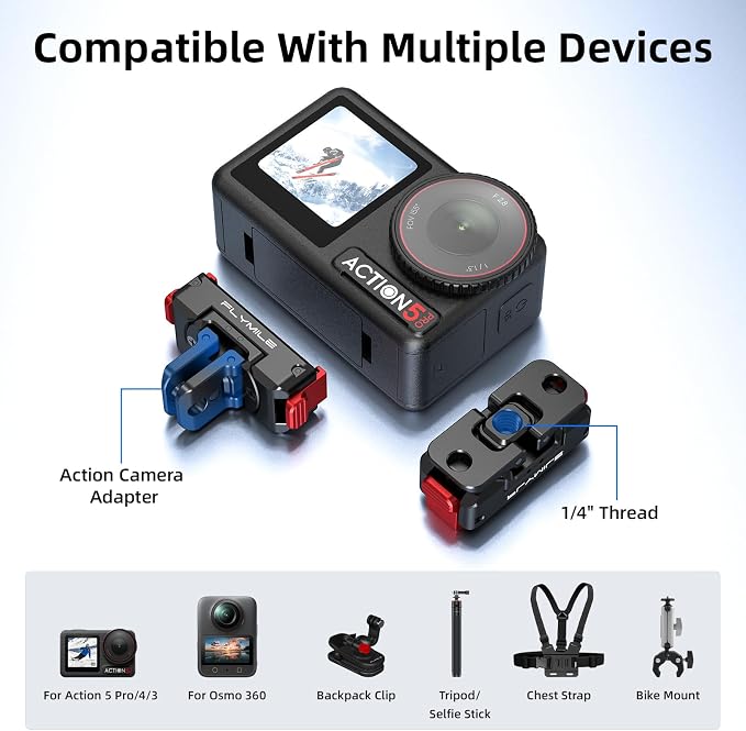 Action 5 Pro Magnetic Quick-Release Mount, 360° Horizontal Rotation Aluminum Alloy Adapter for DJI OSMO Action 5 Pro/4/3/360, with 1/4" Threaded Hole & Foldable Action Camera for Tripod Accessories - Image 2