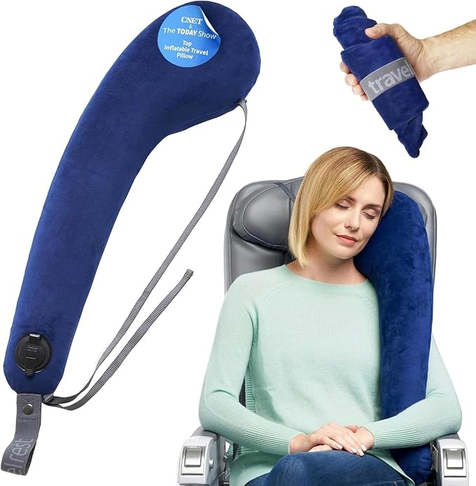 TRAVELREST All-in-One Travel Neck Support & Body Pillow - Blue | Memory Foam Cover, Inflatable Travel Essential, Upper Compact Support, Sleeping Accessories, Road Trip & Long Flight Comfort by TRAVELREST