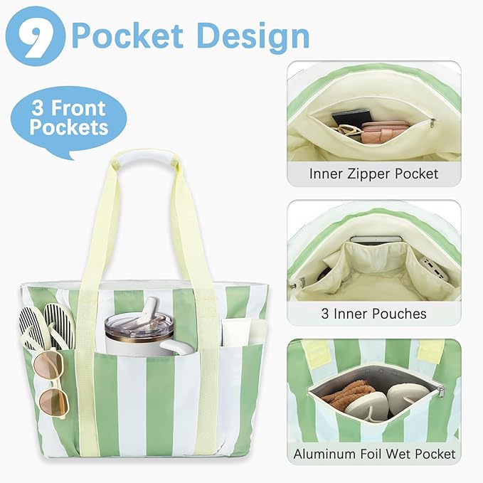 Fammart Mesh Beach Bag for Women, Large Beach Toy Pool Bag with Zipper Pocket, SandProof Cruise Essentials 2026 Family Travel - Image 3