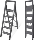 KINGRACK Aluminium 5 Step Ladder, Lightweight Step Stool with Non-Slip Pedals, Handrail, Folding Step Ladder for Kitchen, Garage, Home, Space Saving, Sturdy and Portable, Black by KINGRACK