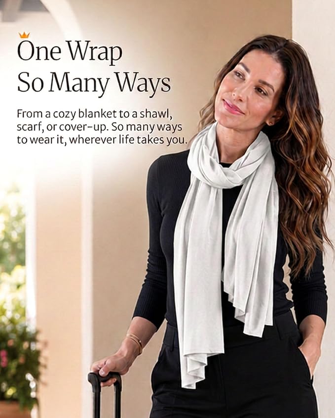 Pashmina Shawl Wraps for Women | USA Made Travel Scarf for Women | Lightweight & Soft Pashmina | Evening Dresses | Travel Scarf Airplane | UPF 50+ Sun Protection | 68x35in - Image 8