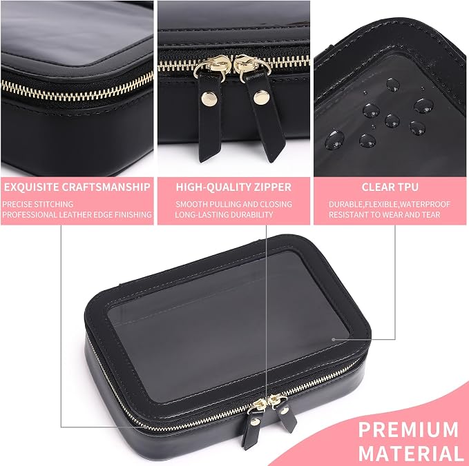 Pinkmik Clear Makeup Bag Transparent Travel Case for Cosmetics and Toiletries Women's Clear Car Bag with Zipper (Black, Small) - Image 5
