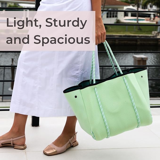 POPUPS Large Neoprene Tote Bag for Women - Everyday Designer Handbag for Travel Work and Beach with Pockets and Zipper Pouch - Image 8