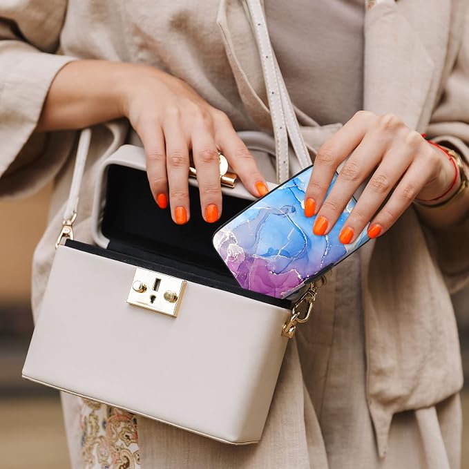 Credit Card Holder, Mini Aluminum Card Wallet RFID Blocking Slim Metal Hard Card Case for Women Men, Blue Purple Marble - Image 6