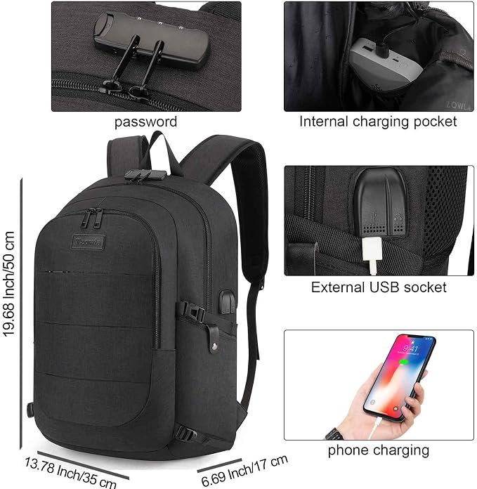 Tzowla Travel Laptop Backpack Water Resistant Anti-Theft Bag with Giant Tumbler Holder Pocket and Lock 17.3 Inch Computer Business Backpacks for Women Men Work College Gift,Casual Daypack(Black) - Image 3