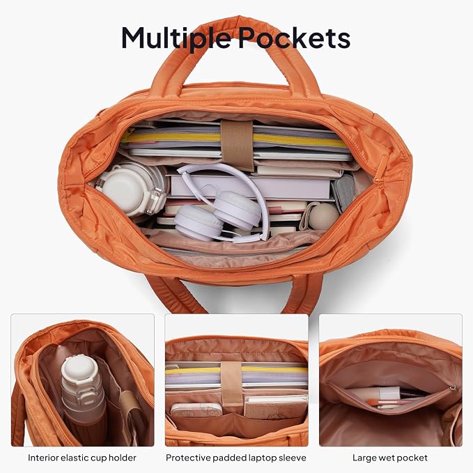 TOPEAST Tote Bag for Women Puffer Travel Carry On Bags with Laptop Compartment & Cup Holder Work Tote for Weekend Overnight - Image 4