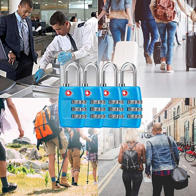 TSA Luggage Locks (4Pack) - 3 Digit Combination Padlocks - Approved Travel Lock for Suitcases & Baggage (Blue) - Image 7