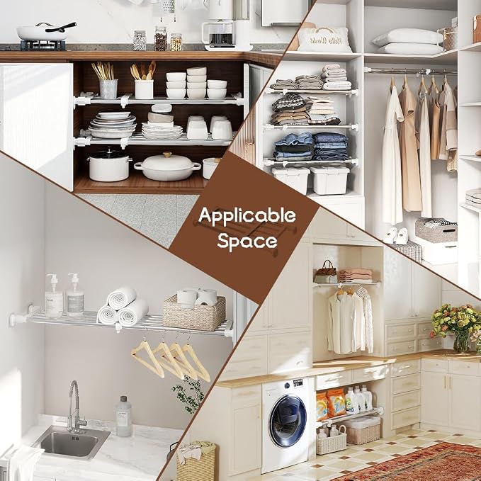 Tension Shelf Expandable Rod Closet Tension Shelf Heavy Duty Clothes Hanger | System Heavy Duty Clothes Hanger Adjustable DIY Garage Bathroom Kitchen Storage Organizer Shoe Rack, Plant Stand, Bookshelf - Image 6