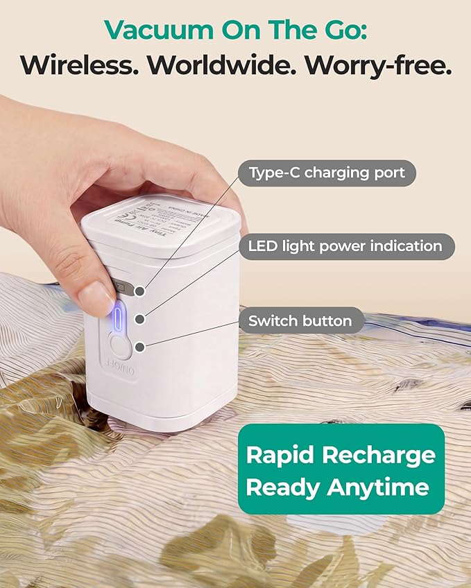 BAGSMART Travel Vacuum Bags with Rechargeable Electric Pump, 18PC Kit | Heavy-duty PA+PE material, Bonus Shoe, Laundry & Toiletry Bags, Save 80% Space Ideal for suitcase packing, travel & home. - Image 2