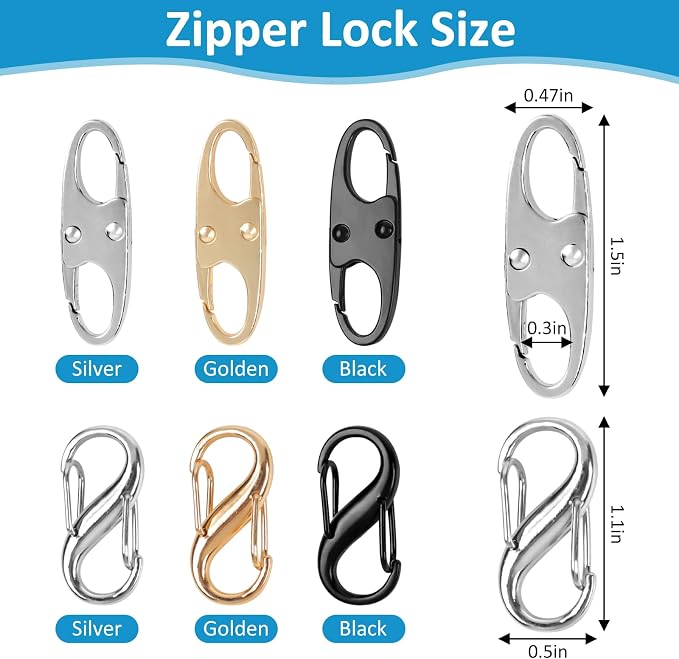 Phinus Lock Combo, Total 21PCS Clips Anti-Theft, Locks Anti-Theft for Luggage, Clothing, Backpacks, Boots, Purses, Travel Outdoor Sports(Black, Silver, Gold) - Image 2