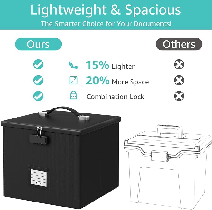 Fire Proof File Box for Documents - Portable Fireproof Document Organizer Box with Handle Waterproof Safe Locking Folder Storage with Lid - Image 3