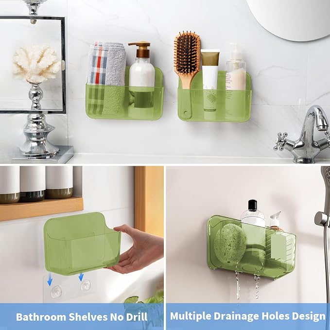 Wall Mount Organizer, 2Pc Small Adhesive Cabinet Door Organizer | Bathroom Shelf for Wall,No Drilling Hang Adhesive Shelf, with Self Adhesive Tapes, for Bathroom, Kitchen, Living Room - Green - Image 5
