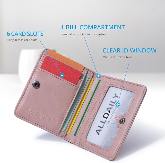 Alldaily Small RFID Wallet for Women Slim Compact Bifold Pocket Ladies Travel Mini Purse (Dark Pink) - Image 4